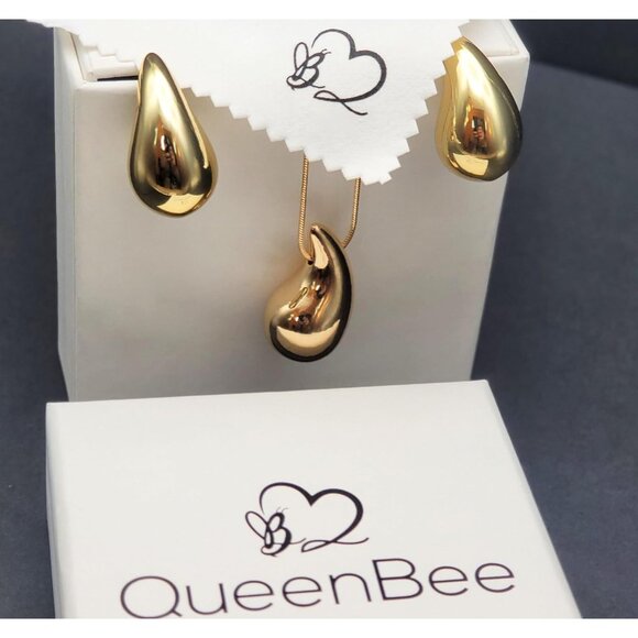 ⚡Gold Chunky Stud Earrings Unique Teardrop Shape Jewelry for Women Fashion Gift - Picture 2 of 7